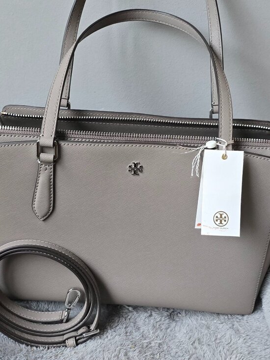 Tory Burch Handbags - NWT Tory Burch Emerson Small Top Zip Tote Gray Heron